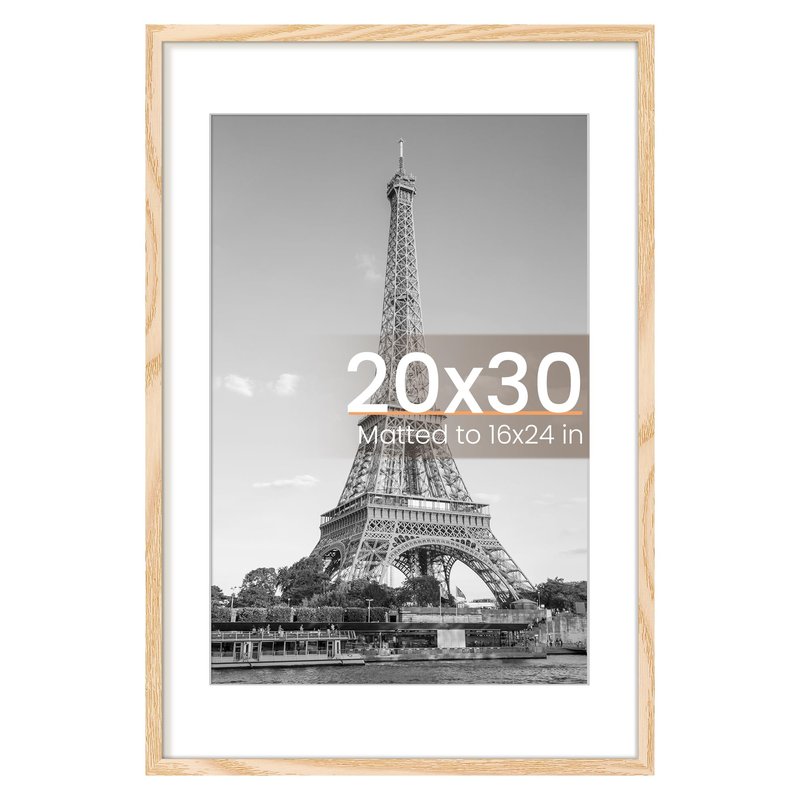 upsimples 20x30 Poster Frame, Display Pictures 16x24 with Mat or 20x30 Without Mat, Wall Hanging Picture Frame, Natural, 1 Pack