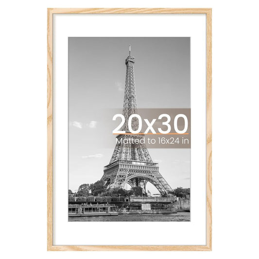 upsimples 20x30 Poster Frame, Display Pictures 16x24 with Mat or 20x30 Without Mat, Wall Hanging Picture Frame, Natural, 1 Pack