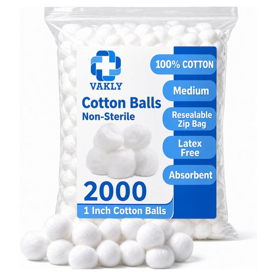 Vakly Cotton Balls 1 inch Medium (2000 Pack) – 100% Cotton Soft Absorbent Non-Sterile Balls for Makeup Removal, Nail Polish, Skincare, First Aid & Crafts