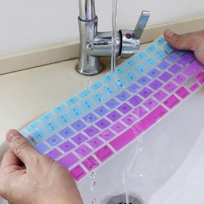 Allinside Soft Silicone Keyboard Cover for MacBook Air 13.3 inch (A2337 M1 A2179, 2021 2020) with Touch ID, Quiet Typing Keyboard Protector Skin, US Version, Ombre Blue Pink