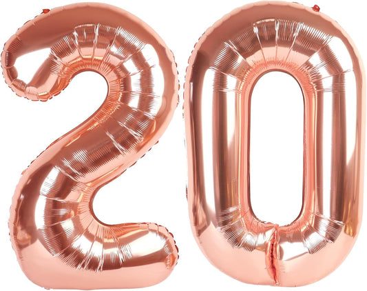 Numbers Rose Gold Balloon - 40 Inch Large Foil Number 20 for Happy Birthday Celebrations & Events