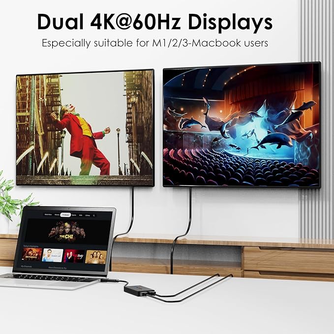 WAVLINK USB 3.0 & USB C to Dual HDMI Adapter 4K@60Hz for Dual Monitor, DisplayLink USB C HDMI Adapter for Apple Mac M1-M5/Macbook Neo, Windows 10/11, ChromeOS (No Linux/iPad/iOS/HDCP), Driver Required