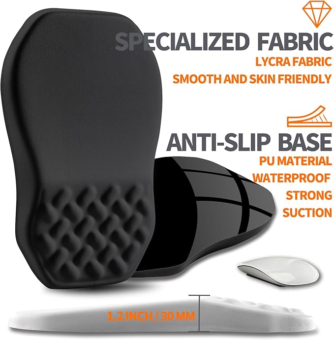 Armanza Ergonomic Slope Mouse Pad Wrist Support, Wrist Rest Mousepad for Carpal Tunnel Pain Relief with Massage Bulge and Slow Rebound Memory Foam (12x8 inch, Black)