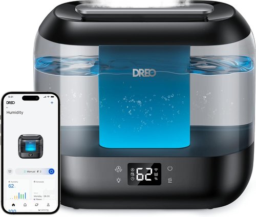 Dreo Smart Humidifier - 4L Top Fill Cool Mist for Large Rooms | 36H Runtime, Touch/App/Voice Control, Nightlight, Black