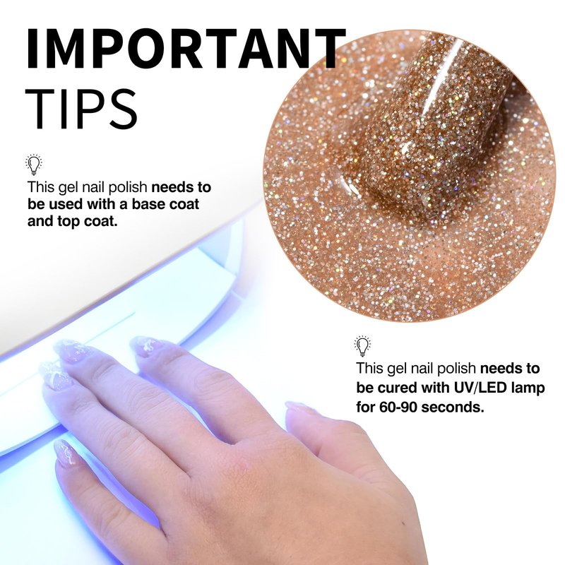 CANNI Gel Polish Glitter Gel Nail Polish Set, 8 Colors Champagne Silver Rose Gold Pink Black Shiny Glitter Gel U V LED Soak Off Manicure Kit Gift for Women Girls