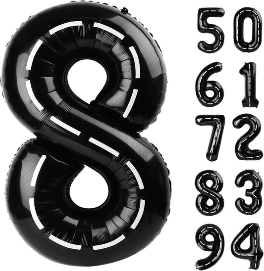 Race Car 8 Balloon - 40 Inch Number Balloon for Boys' 8th Birthday Racing Party Decorations