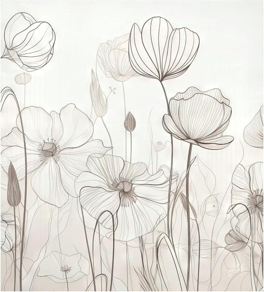 Vnurnrn Dishwasher Magnet Cover Line Drawn Flowers Print, Dish Washer Cover for Kitchen Decor, Easily Trimmable Dishwasher Sticker Refrigerator Magnetic Cover 23Ã26 in