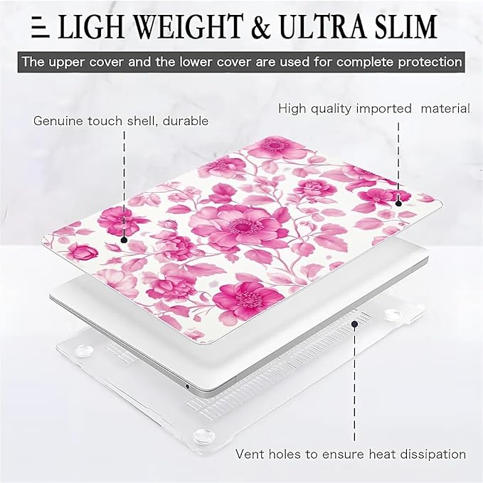 COTAIL Compatible with MacBook Air 13.3 13.6 Inch Case 2022 2021 2020 2019 Plastic Hard Shell Case Cover,13.3 Pro(A1706/A1708/A1989/A2159/A2289/A2338), Pink Vintage Floral