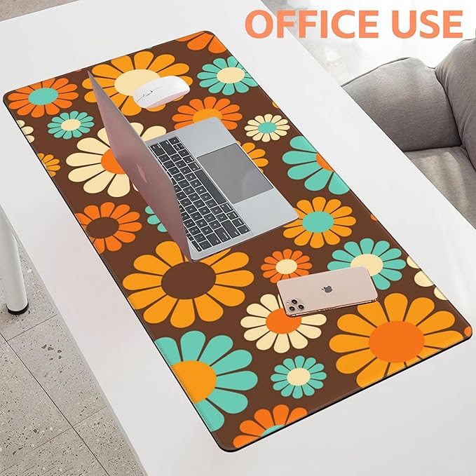 NIYLYNSYN Mouse Pad Large Retro Flower Non-Slip Game Desk Mat with Stitched Edge Laptop Keyboard Desk Pad for Work Home Gaming (35.4 x 15.7 Inches)