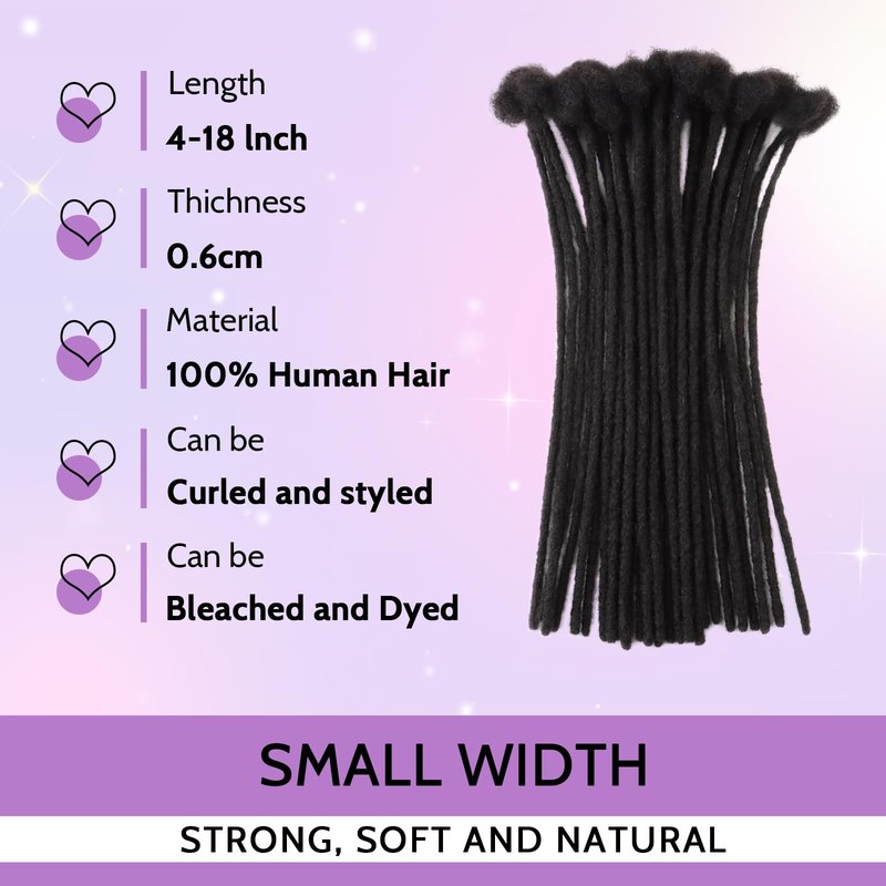 Loc Extensions Human Hair Dreadlock Extensions Human Hair Dreads Extensions for Men Women Kids Real Human Hair Locs Full Handmade Permanent Locs 0.6cm 6inch 30 Strands