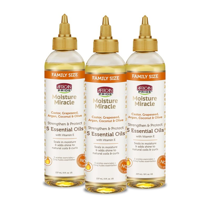 African Pride 5 Essential Hair Oils - Vitamin E Moisture & Shine | Argan, Castor, Coconut, Olive | 8 oz (3 Pack)