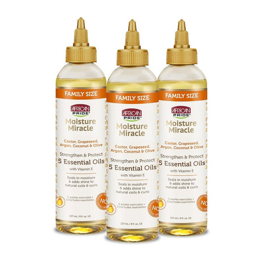 African Pride 5 Essential Hair Oils - Vitamin E Moisture & Shine | Argan, Castor, Coconut, Olive | 8 oz (3 Pack)