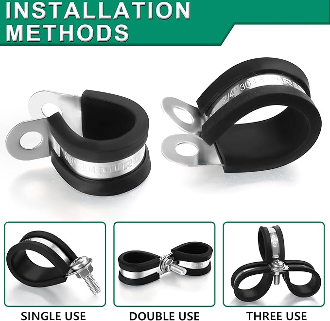 OURU 50PCS Cable Clamps 1-1/4 Inch 304 Stainless Steel Cable Clamps Rubber Coated Cushioned Insulated Cable Clamp,Automotive Wire Clamps,Pipe Clamps,Metal Clamp for Tube,Wire Cord Installation(32mm)