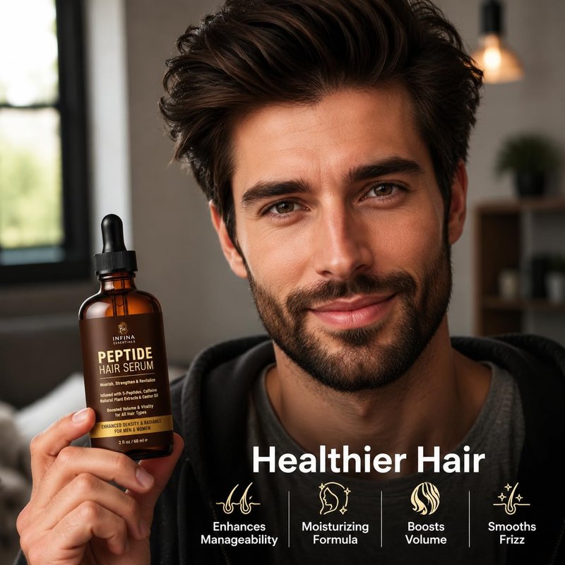 INFINA ESSENTIALS Peptide Hair Serum for Hair Growth Men & Women - Copper Peptides for Hair Growth - Caffeine Hair Growth Serum for Hair Thinning & Loss - Multi Peptide Serum for Hair Density 2 fl oz