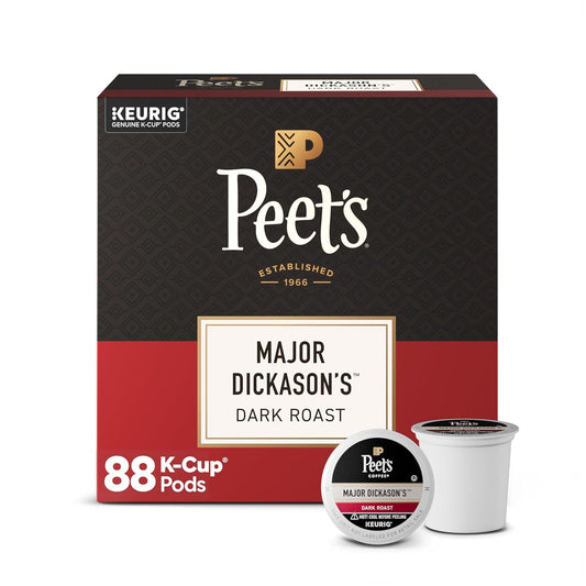 Peet's Coffee Dark Roast K-Cup Pods - Major Dickason's Blend, 100% Arabica, 88 Count (4 Boxes)
