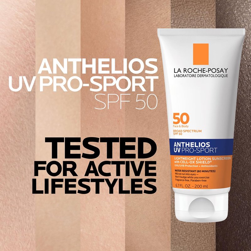 La Roche-Posay Anthelios UV Pro-Sport SPF 50 Sunscreen for Face&Body, Water&Sweat Resistant with Non-Drip Formula,Invisible Broad Spectrum Sunscreen Lotion,Lightweight&Breathable,6.7 Fl Oz (Pack of 2)