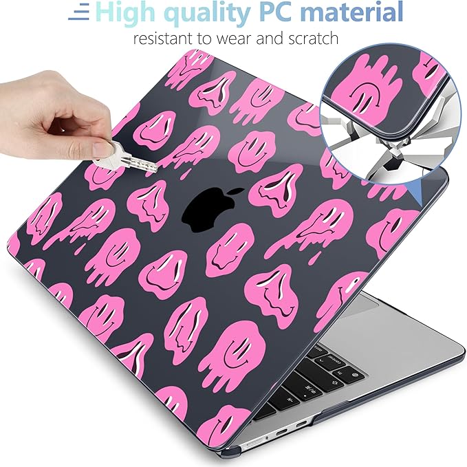 MEEgoodo Case for M5/M4/M3/M2 MacBook Air 13.6 inch 2026 2025 2024 2022, Fit Model A3449/A3240/A3113/A2681, Case Compatible with MacBook Air 13 inch, Pink Groovy Emoji