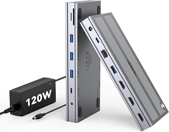 4URPC USB C 𝗗𝗼𝗰𝗸𝗶𝗻𝗴 𝗦𝘁𝗮𝘁𝗶𝗼𝗻 𝗧𝗿𝗶𝗽𝗹𝗲 𝗗𝗶𝘀𝗽𝗹𝗮𝘆 with 120W Power Adapter, 3XHDMI, Laptop Docking Station 3 Monitor for Windows, MacBook/Mac mini M4(5 USB, Ethernet, SD/microSD)