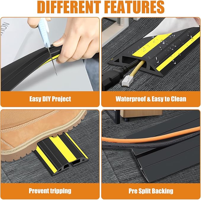 TFMUZERT 4 ft Cord Covers for Wires on Floor, Heavy Duty PVC Duct Floor Cord Cover, Floor Cable Cover Easy to Unroll Prevent Trip Hazard for Home Office or Outdoor Settings