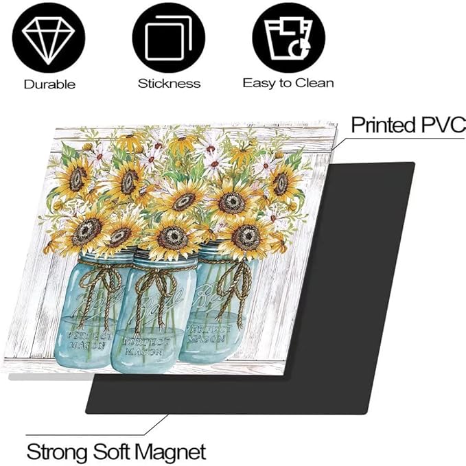 Farm Sunflower Dishwasher Cover Sticker, Vase Sunflowers Fridge Decal Panel, Farm Style Vinyl Home Appliance Cover, Ordinary 23"x17"INCH