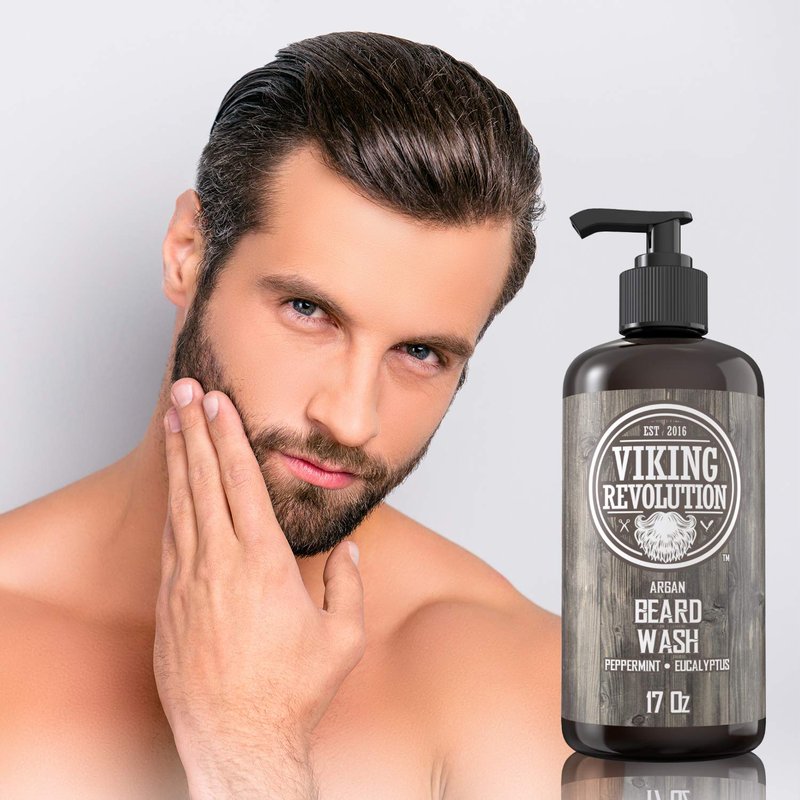 Beard Wash Shampoo with Argan & Jojoba Oils - Softens & Strengthens | Peppermint & Eucalyptus Scent (17 oz)