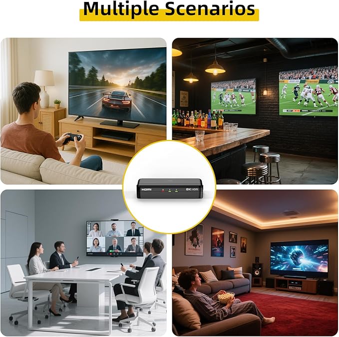 8K HDMI Splitter 1 in 2 Out (Mirror Only) – HDMI 2.1 8K@60Hz, 4K@240Hz DSC, 48Gbps, HDCP 2.3, EDID, Auto Downscaling, Duplicate Screens for Dual Monitors, TV, PS5, Xbox
