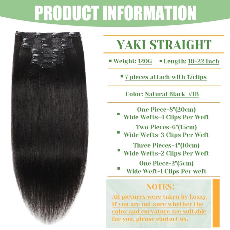 Loxxy Light Yaki Straight Human Hair Clip ins Hair Extensions Full Head Natural Black Hair Extensions for Black Women Relaxed Hair 120g/set 7pcs 16 inch