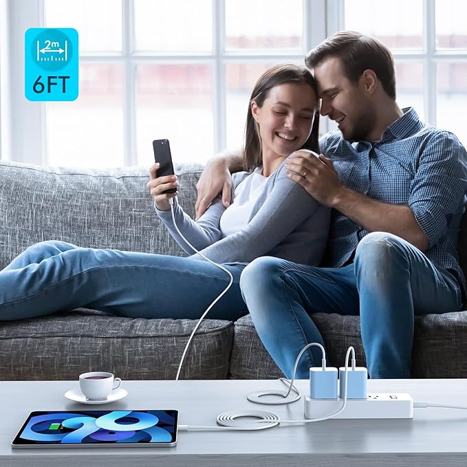 【Apple MFi Certified】20W USB C Fast Charger iPhone 17 16 15 Charge Block 3Pack 6 FT TypeC Fast Charger Cable for iPhone 17/17 Pro/17 ProMax/iPhone 16/16 ProMax/15 Plus All USB C Charging Devices(Blue)