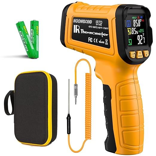 MOONASCEND Infrared Thermometer Temperature Gun -58°F to 1796°F, 50:1 Dual-Mode Temp Guns with K-Type Thermocouple for Internal Readings, HVAC Contactless Lazer IR Thermometers for Home & Industry