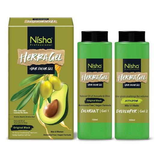 Nisha Herba Gel Hair Colour Gel, Original Black 1 Litre | No Ammonia, No Stain, Non-Drip Vegan Formula | Permanent Hair Colour & Hair Dye | 100% Grey Coverage & Long-Lasting Shine