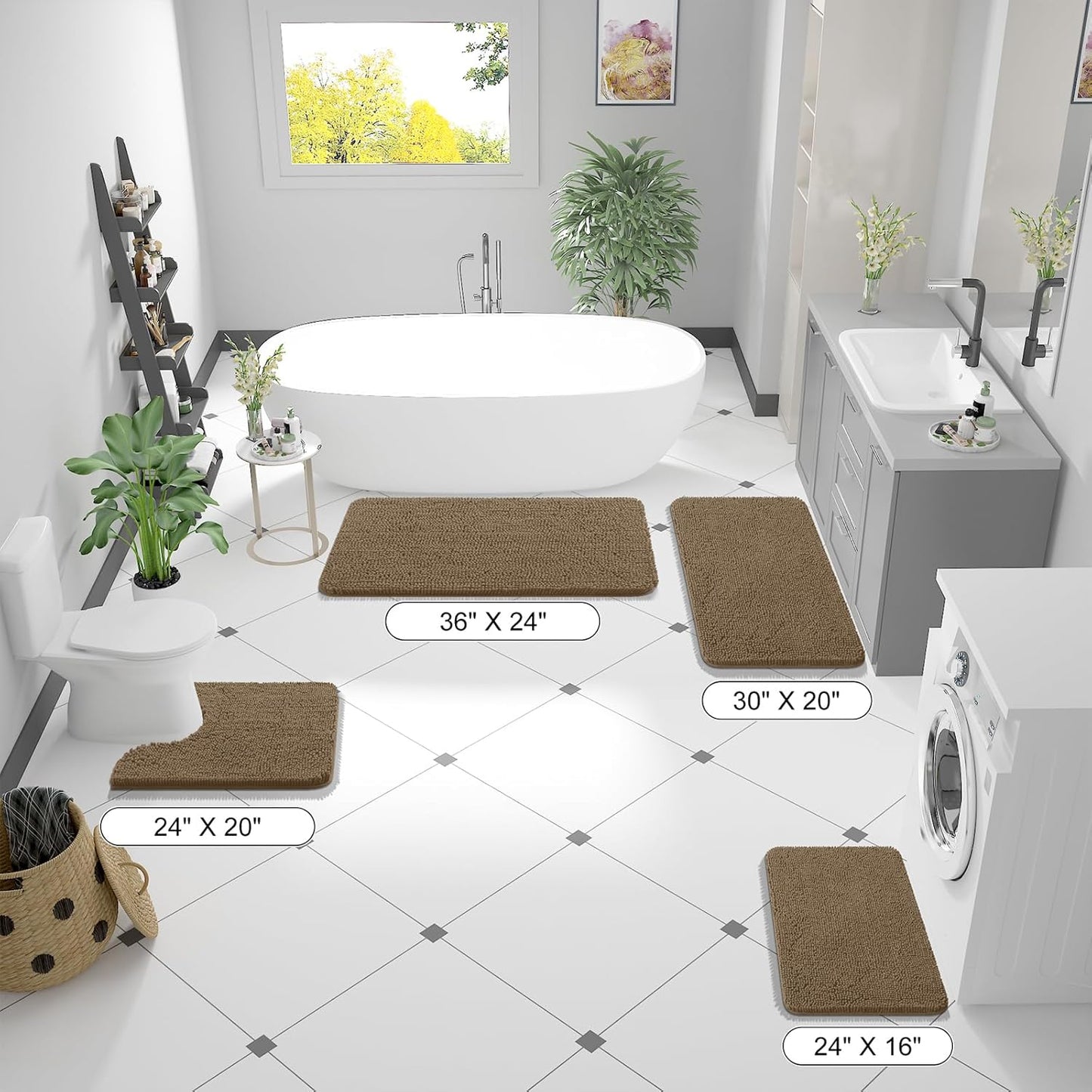 OLANLY Bathroom Runner Rugs - Extra Soft Chenille Bath Mat | 70x24, Quick-Dry, Machine Washable, Tan