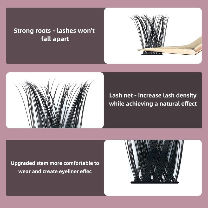 QUEWEL Cluster Lashes 72 Pcs Wide Stem Individual Lashes C/D Curl 8-16mm Length DIY Eyelash Extension False Eyelashes Honey01 Styles Soft for Personal Makeup Use at Home (Honey01-D-MIX8-16)