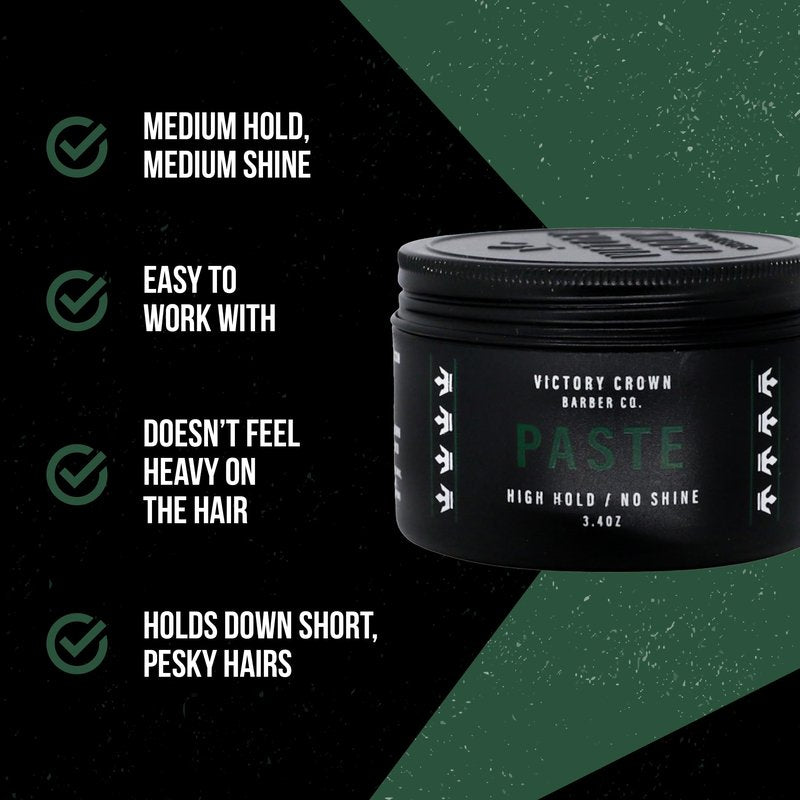 Victory Crown Paste Pomade Medium Hold & Medium Shine Natural Hair Styling Paste for Textured & Refined Looks, 3.4 Oz