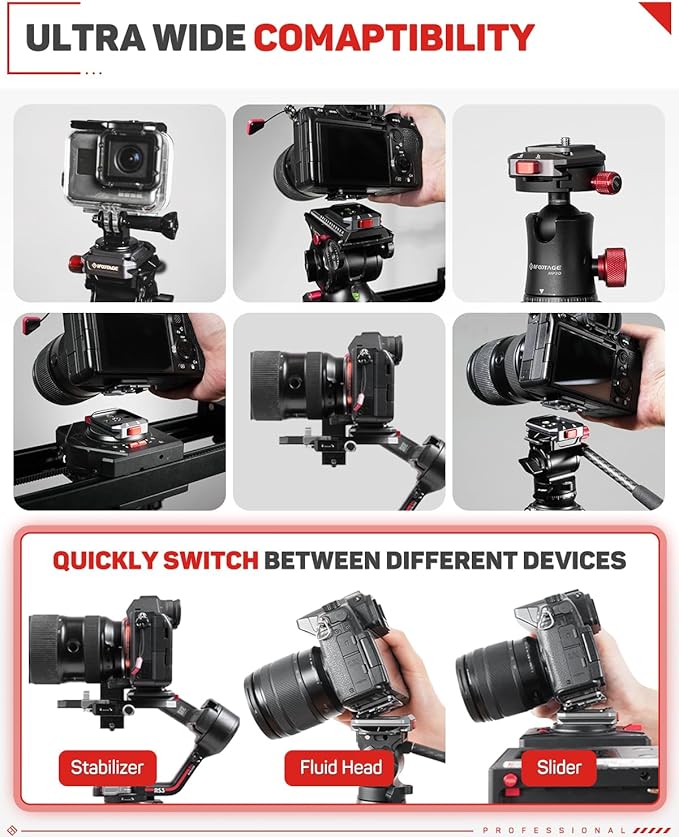 IFOOTAGE Q38 Quick Release Plate, Camera Quick Release Tripod Mount Adapter with 1/4" Screw, QR Adapter for Sony Canon DSLR, Tripods, Monopods, Sliders, Stablizers, Monitors