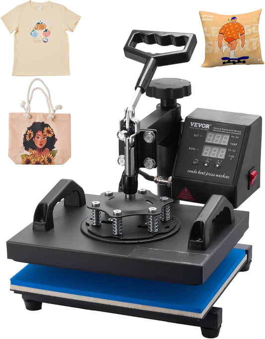 VEVOR Heat Press - 12x10in Clamshell Sublimation Machine with Fast Heat-Up & Digital Temp Control | Ideal for T-Shirts, Bags, & More
