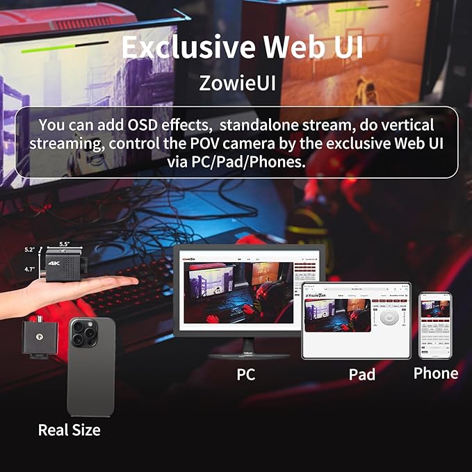 zowietek 4K POV Box Camera PoE, ZowieCAM, SDI & HDMI & UVC Output, Standalone RTSP/RTMP(s)/SRT Live Streaming, Ultra-Compact, Interchangeable Lens, PC/Mobile Phone/Tablet Control (M12)