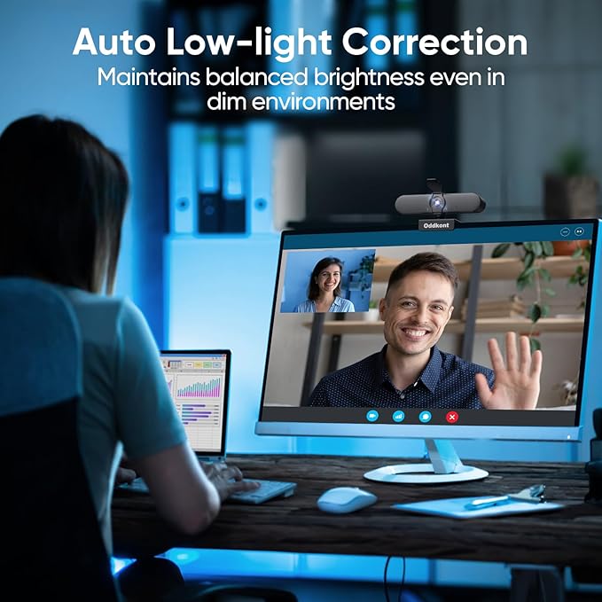 oddkont Full HD 1080P Webcam with Microphone, Auto-Light Balance, Rotatable Design,Privacy Cover, Plug and Play for Zoom, Skype,Web Conferencing - Compatible with Windows, Mac, Laptop, Desktop