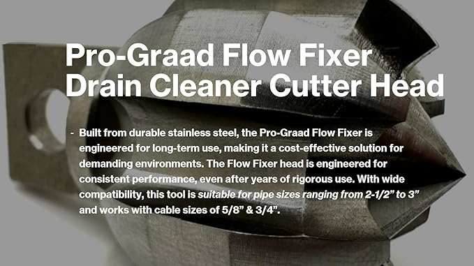 2” Flow Fixer Drain Cleaner Plumbing Snake Cutter Head for 2-1/2" - 3" Pipes, Clears & Scrapes Pipe Inner Walls, Fits 5/8” & 3/4" Cables, for Commercial & Residential Use