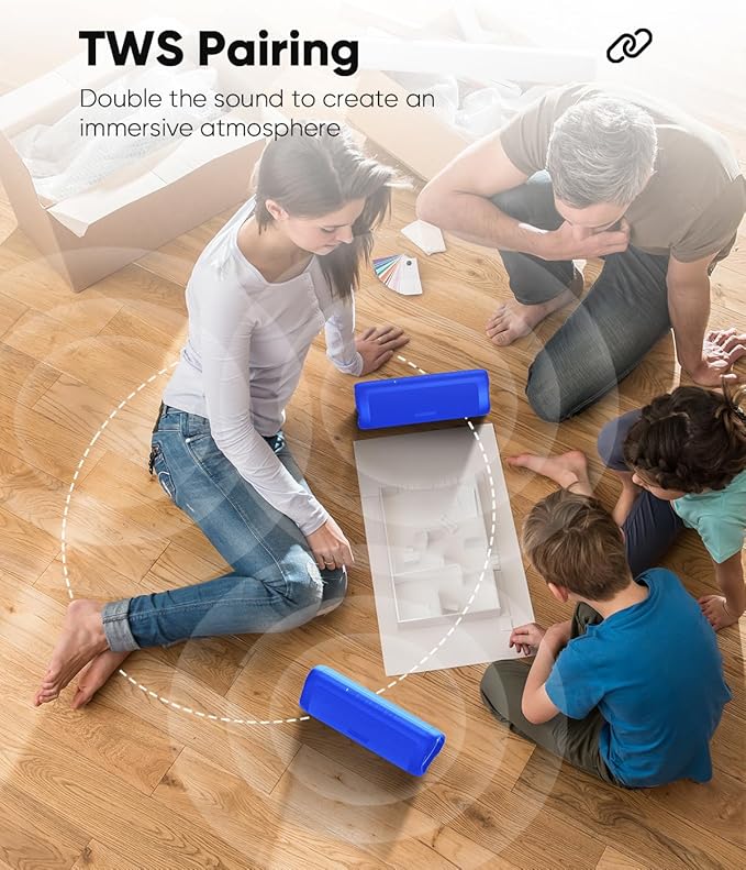 Bluetooth Speaker, 20W HD Sound, Portable Wireless, IPX5 Waterproof, Up to 24H Playtime, TWS, for Home/Party/Outdoor/Camping/Beach Essentials, Birthday Gift for Fathers Day Men Dad Husband (Blue)