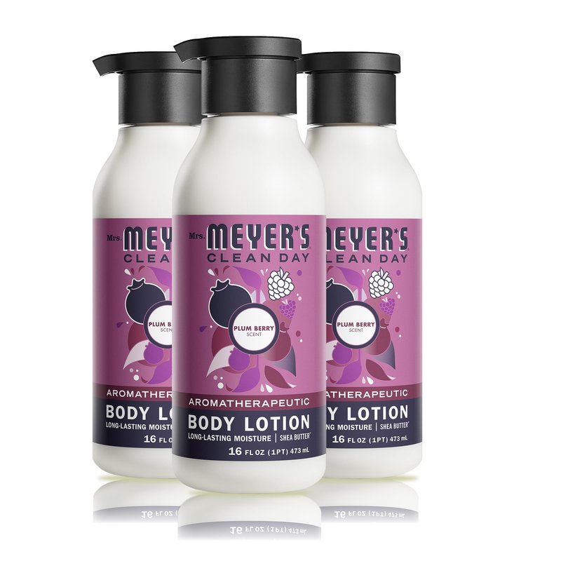 MRS. MEYER'S CLEAN DAY Body Lotion for Dry Skin, Non-Greasy Moisturizer Made with Essential Oils, Plum Berry, 16 fl. oz - Pack of 3