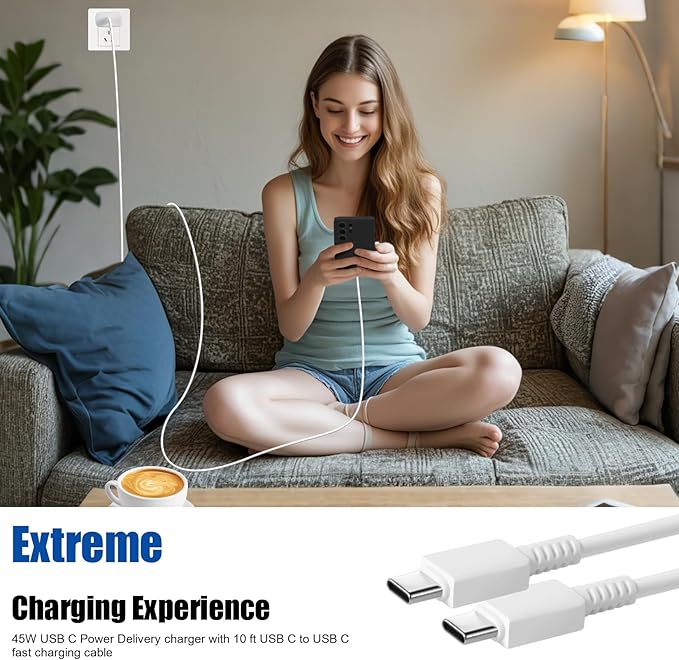 Super Fast Samsung Charger,45W Samsung Charger Fast Charging,2Pack Super Quick USB C Android Phone Charger 10FT Long Type C Charging Cord for SamsungGalaxy S26 Ultra/S26+/S25+/S24/S23 FE/S22+/S21/S20