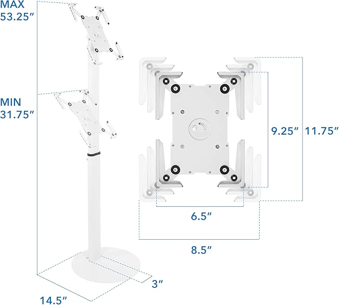 Mount-It! Anti-Theft Universal Tablet Floor Stand Kiosk, Locking Enclosure for iPad, Galaxy Tab & Surface Pro 9.7"–13.1", Height Adjustable 27.5"–47", Commercial Kiosk Stand, White