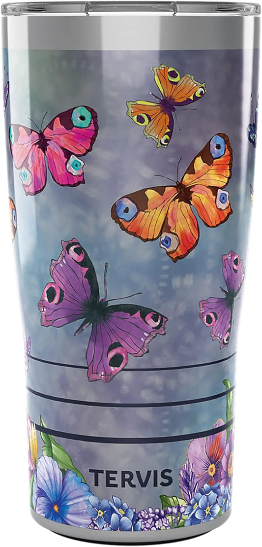 Tervis Traveler Insulated Tumbler - Butterfly Garden Design | Keeps Drinks Hot & Cold, 20oz Stainless Steel