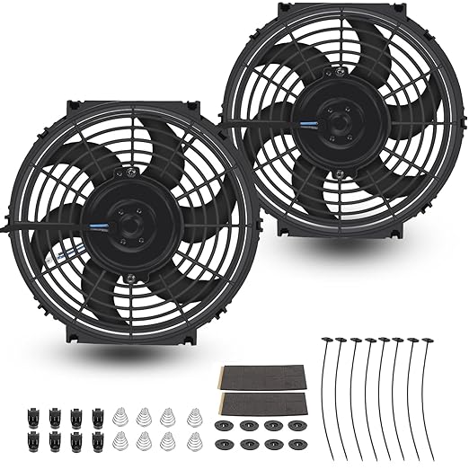 FSBCGT 2PCS 10 Inch Universal High Performance Slim Fan Push Pull Electric Radiator Cooling Fan 12V 80W Mount Kit Black