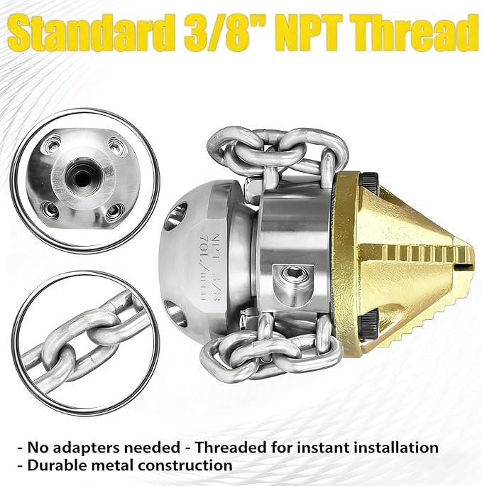 Anrain 3/8" NPT Sewer Jet Nozzle, 70L/min High-Pressure Drain Cleaner with Sharp Tip & Removable Chains, Compatible with 70L/min Pressure Washers for Pipe Blockages (Roots, Deposits)