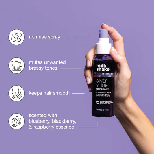 milk_shake Silver Shine Toning Spray - Platinum Hair Violet Pigment Spray | Counteracts Unwanted Yellow/Golden Tones| Strengthens and Hydrates | 3.4 fl oz (100 ml)