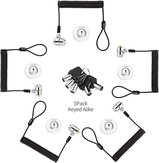 LORADAR Keyed Alike 5Pack Security Hardware Cable Lock Kit,Retractable Cable Lock Portable Keyed Laptop Lock 5Keys 6.2Ft for Monitors, Laptops, MacBooks, Tablets, iPad,Mac mini,