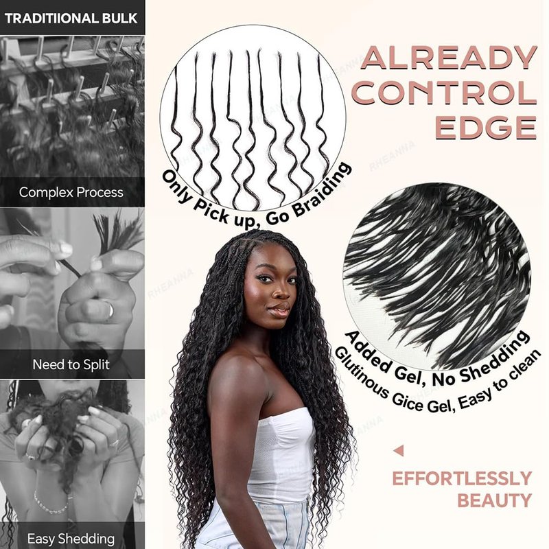 Curly Bulk Human Hair - Pre-Divided Loose Deep Wave Extensions for Boho Braids | 18 Inch, 50g (160 Roots)