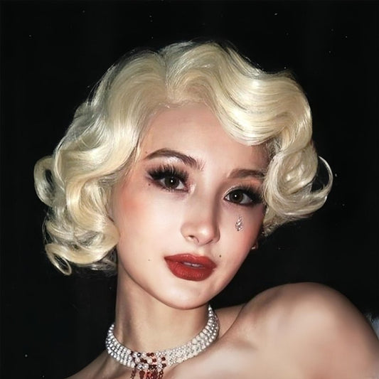 Salaibs Blonde Finger Wave Lace Front Wigs for Women 1920s Short Curly Wig Synthetic Heat Resistant Halloween Cosplay Costume Hair Wig