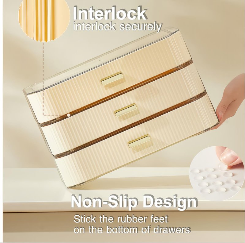 Makeup Organizer for Vanity, Stackable Cosmetics Organizer with Drawers, Countertop Storage for Makeup Palettes, Skincare, Beauty Supplies, Great for Vanity, Bathroom, Cabinet, Dresser Desk. Cream